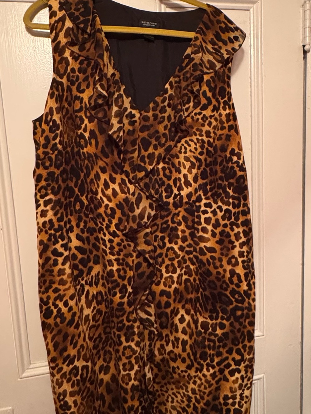 Spense Leopard Print Ruffle Front Sleeveless Dress - Brown & Black